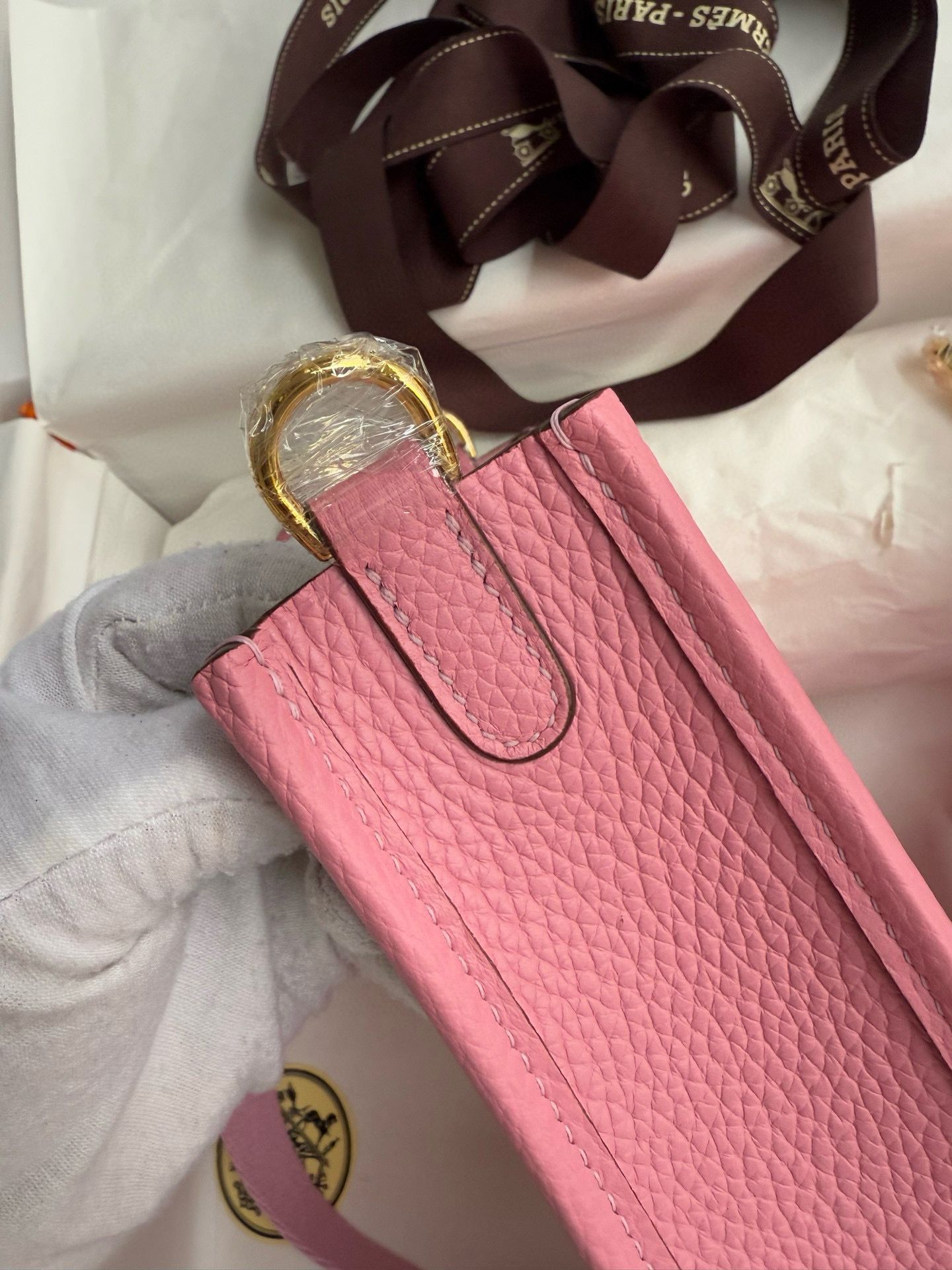 Hermes Evelyne Mini Handmade Bag in Rose Sakura Clemence Leather - Image 5