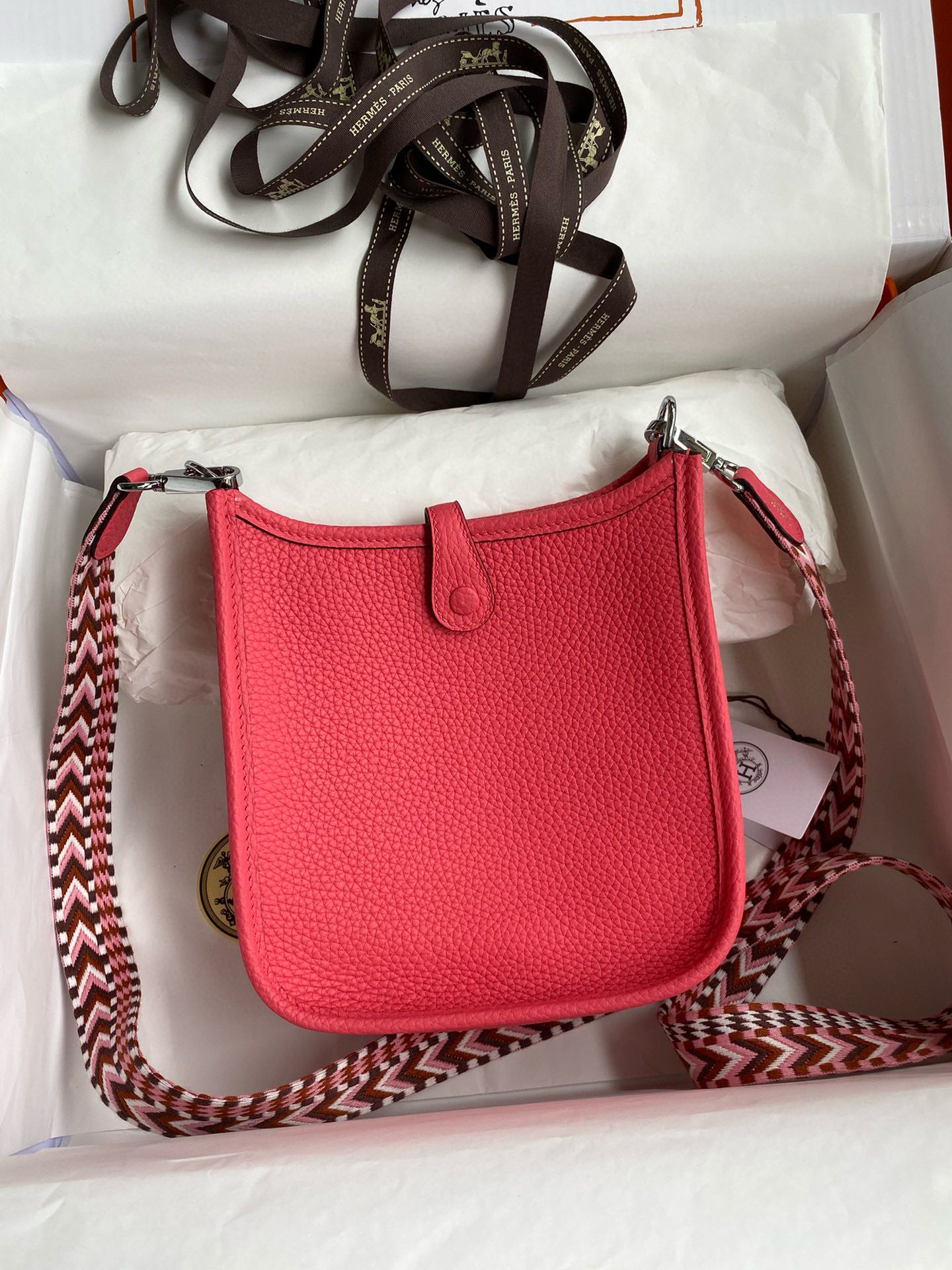 Hermes Evelyne Mini Handmade Bag in Rose Lipstick Clemence Leather - Image 3
