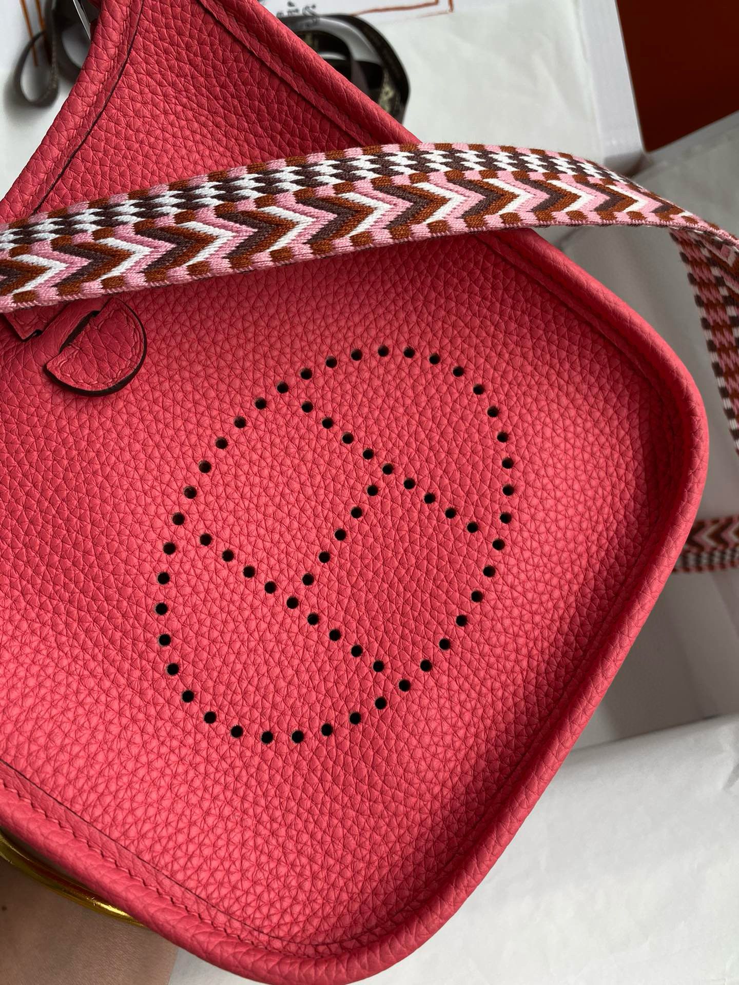 Hermes Evelyne Mini Handmade Bag in Rose Lipstick Clemence Leather - Image 4