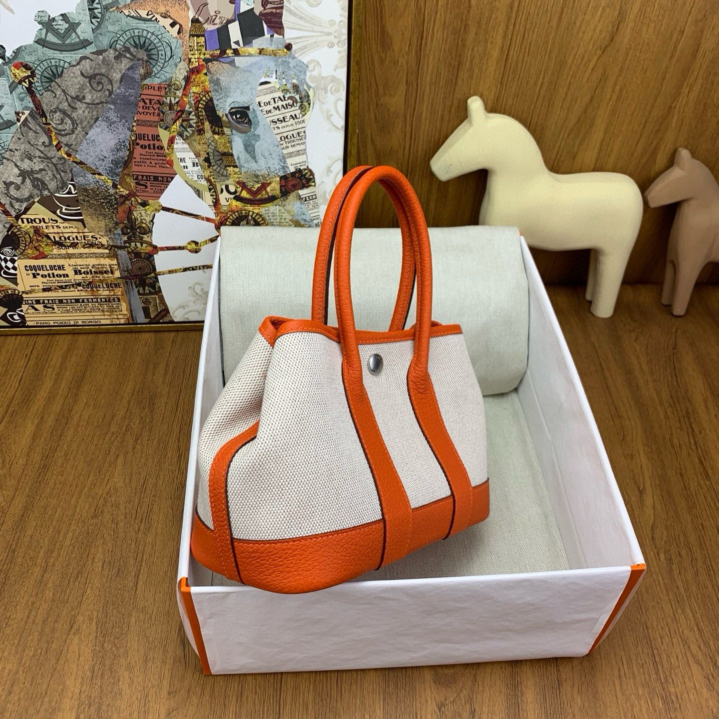 Hermes Neo Garden Party 23 Bag in Canvas and Orange Negonda Calfskin - Image 6
