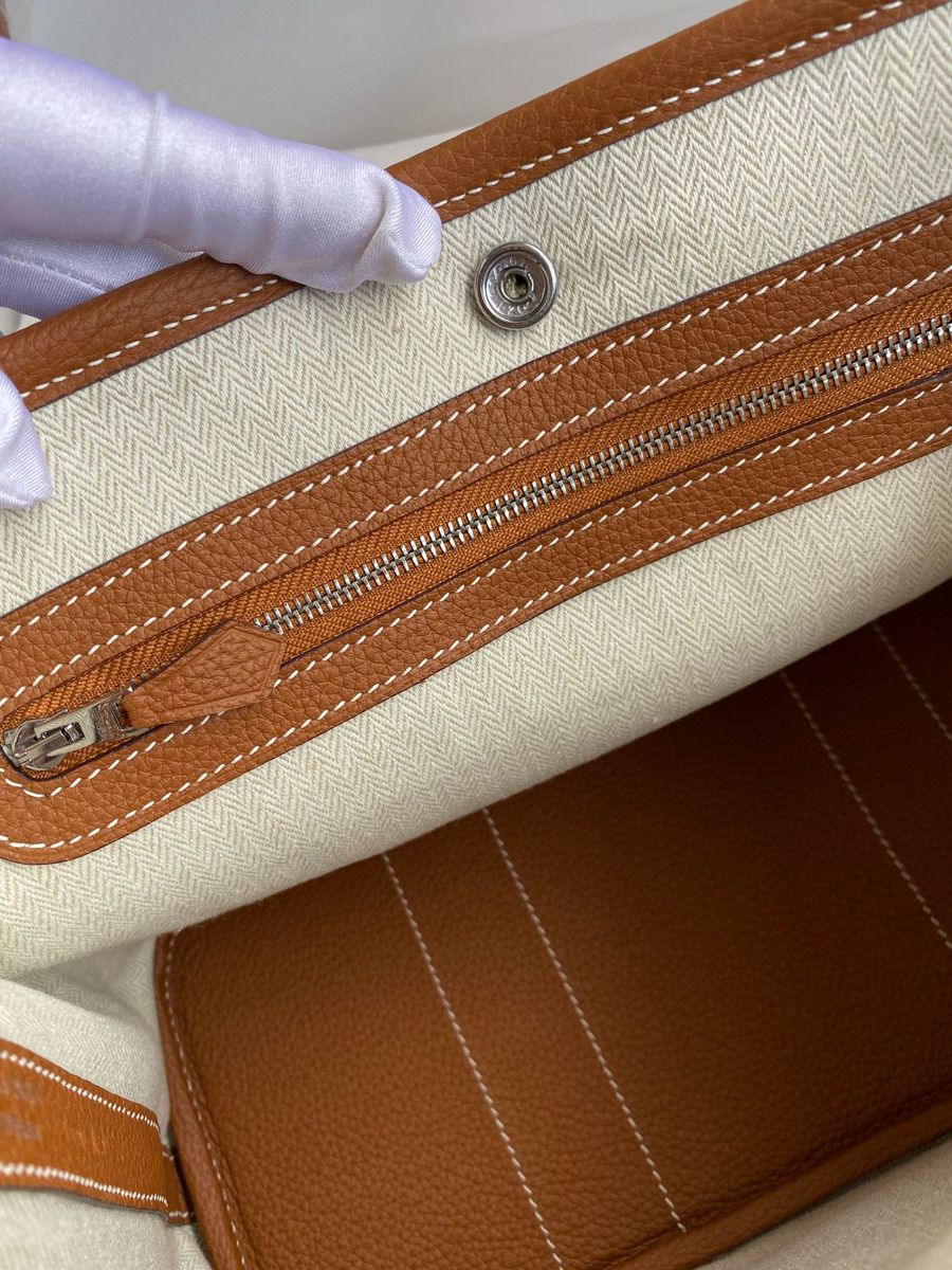 Hermes Garden Party 30 Handmade Bag in Gold Clemence Leather - Image 8