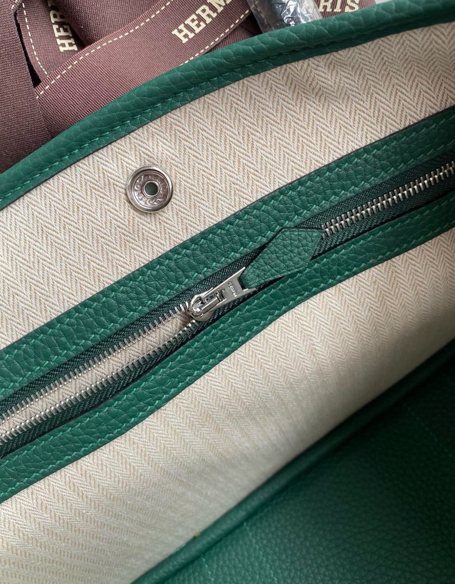 Hermes Garden Party 30 Handmade Bag in Malachite Clemence Leather - Image 9