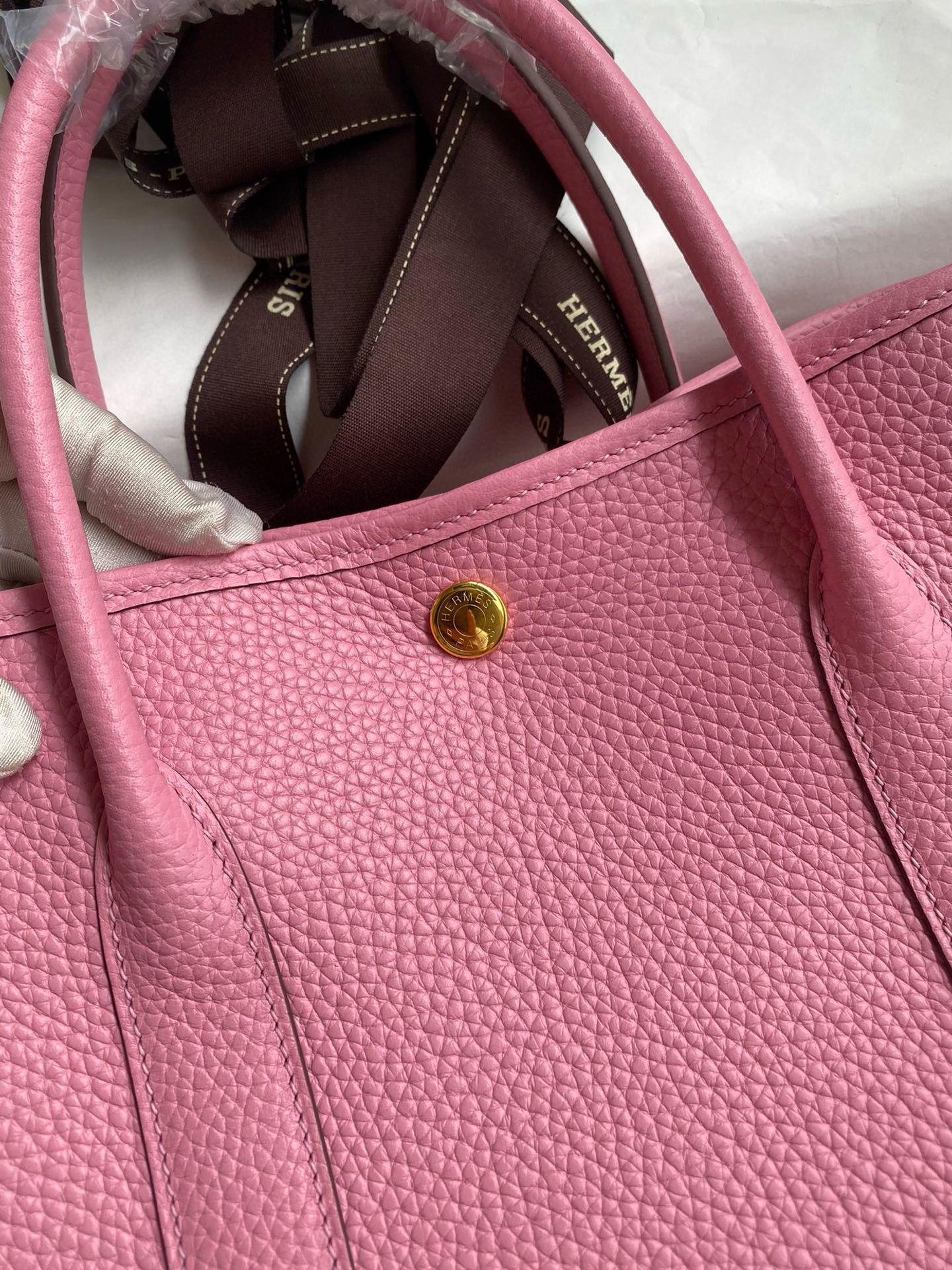 Hermes Garden Party 30 Handmade Bag in Rose Sakura Clemence Leather - Image 4