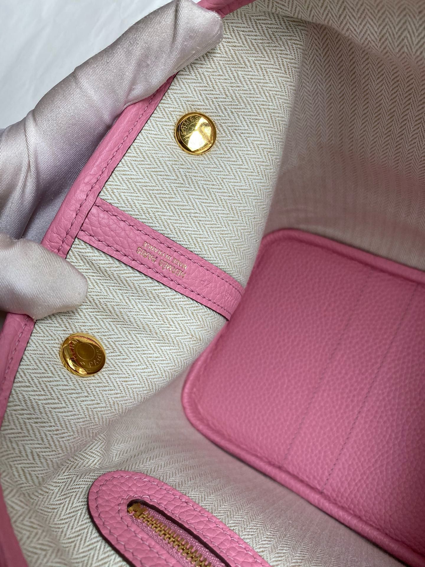 Hermes Garden Party 30 Handmade Bag in Rose Sakura Clemence Leather - Image 10