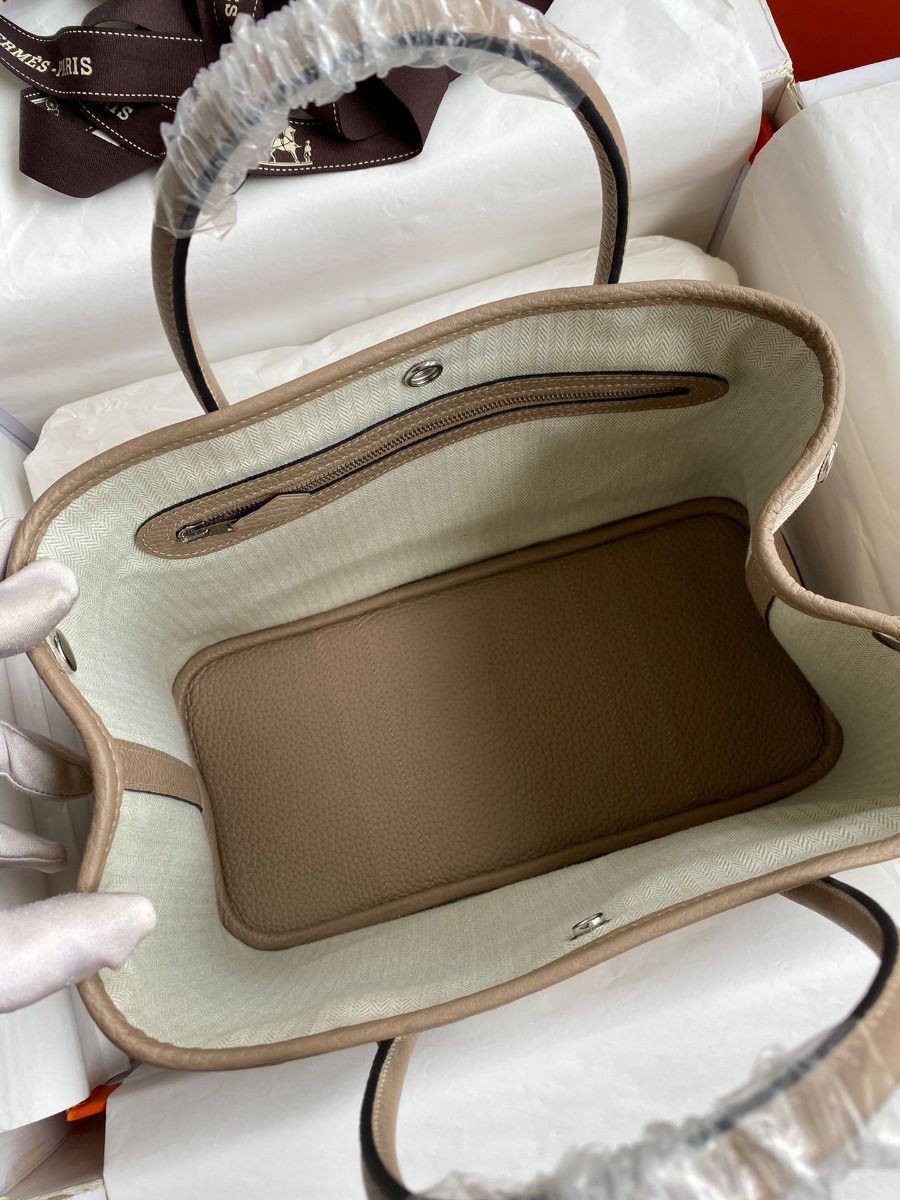 Hermes Garden Party 30 Handmade Bag in Toile and Tourterelle Leather - Image 8