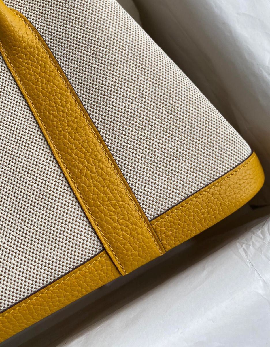 Hermes Garden Party 30 Handmade Toile and Yellow Leather - Image 5