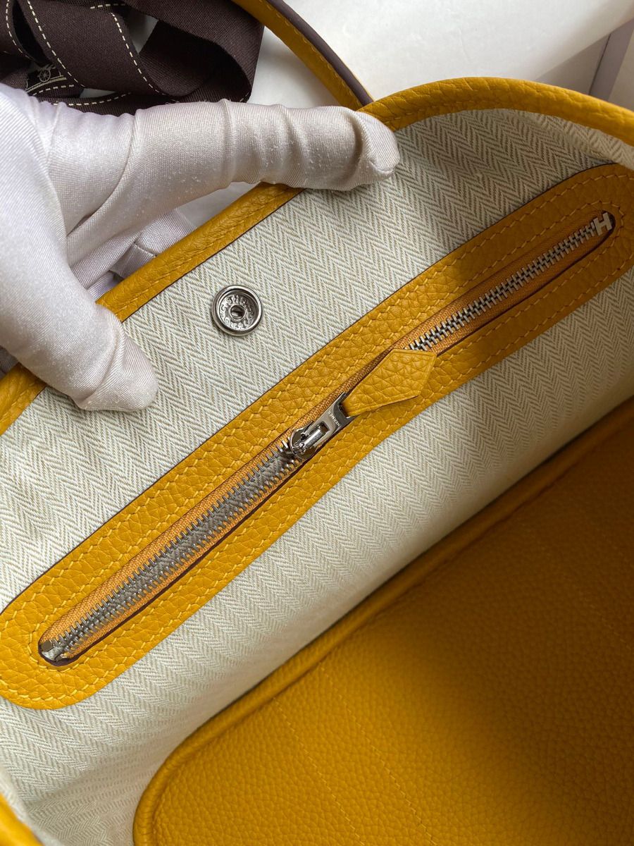 Hermes Garden Party 30 Handmade Toile and Yellow Leather - Image 9