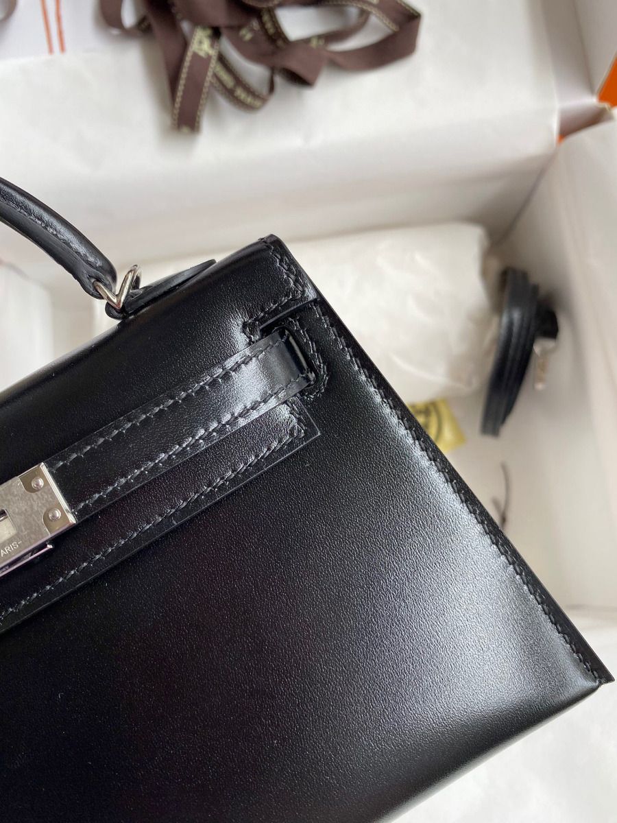 Hermes Kelly Mini II Sellier Handmade Bag In Black Box Calfskin - Image 5