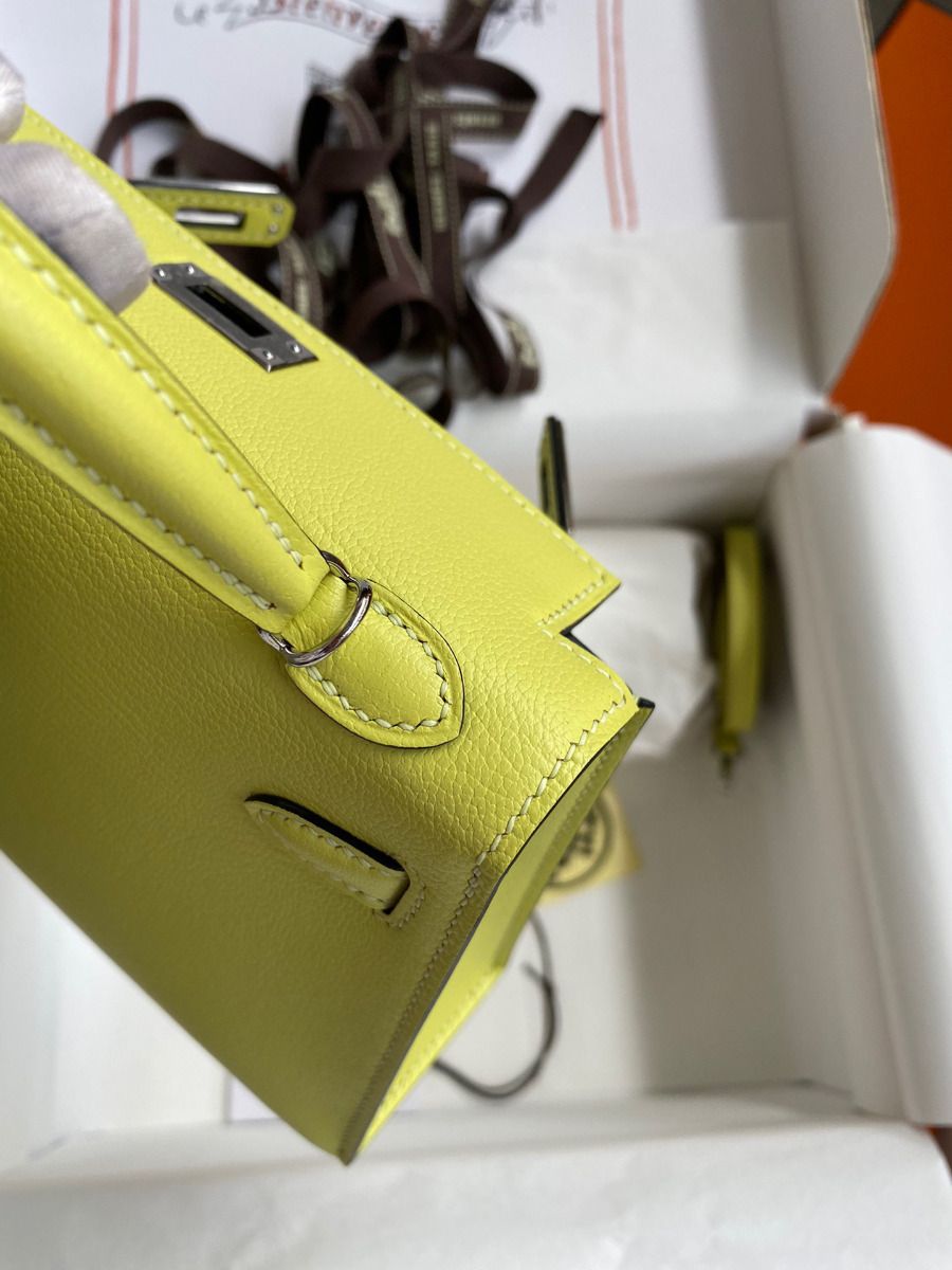 Hermes Kelly Mini II Sellier Handmade Bag In Jaune Bourgeon Chevre Mysore Leather - Image 7