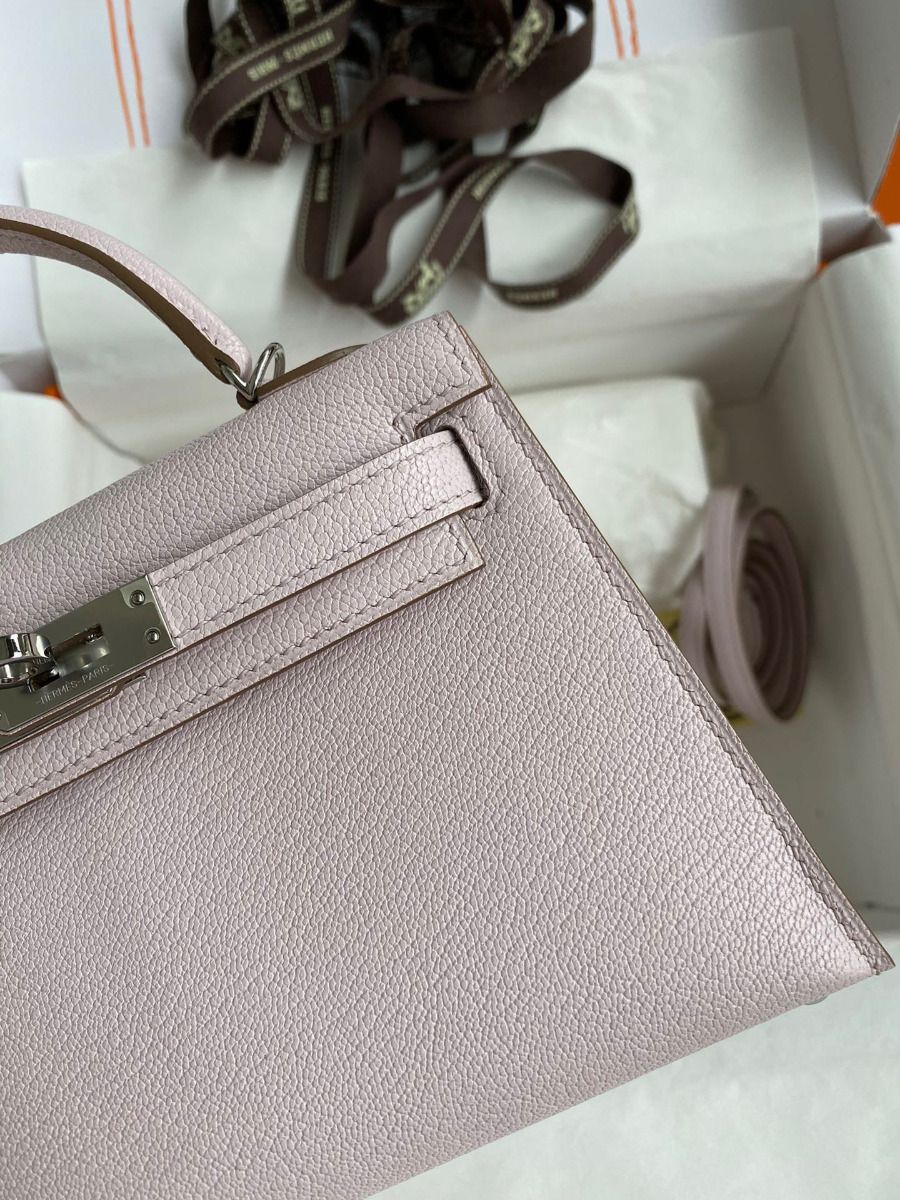 Hermes Kelly Mini II Sellier Handmade Bag In Mauve Pale Chevre Mysore Leather - Image 5