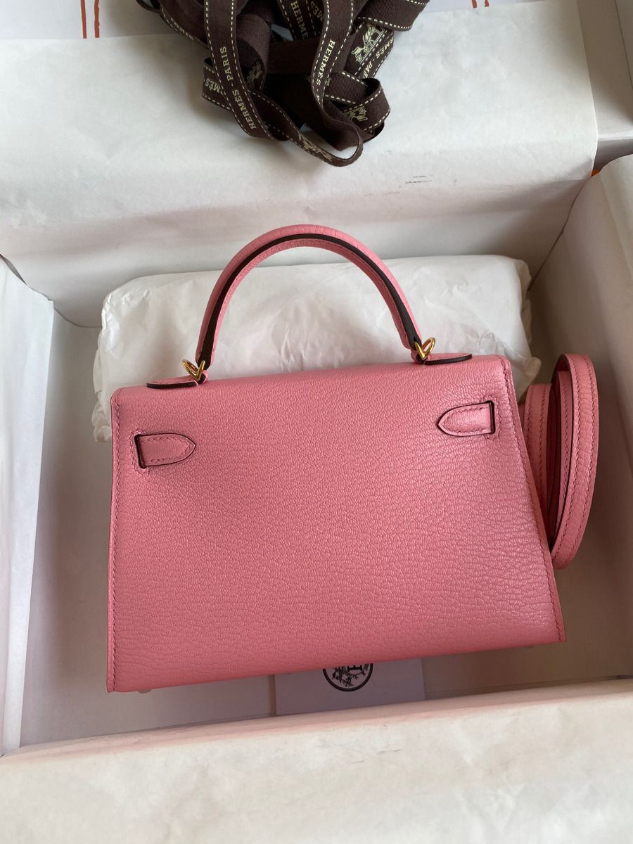Hermes Kelly Mini II Sellier Handmade Bag In Rose Confetti Chevre Mysore Leather - Image 3