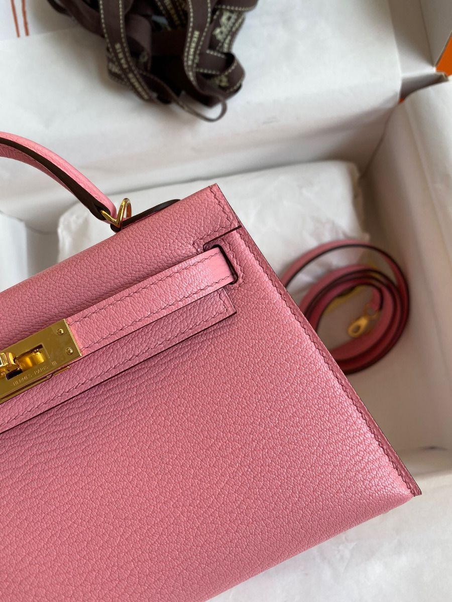 Hermes Kelly Mini II Sellier Handmade Bag In Rose Confetti Chevre Mysore Leather - Image 5