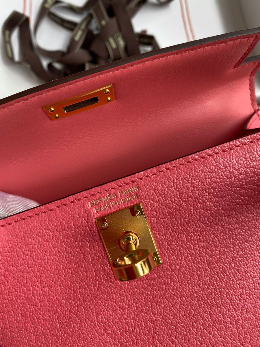 Hermes Kelly Mini II Sellier Handmade Bag In Rose Lipstick Chevre Mysore Leather - Image 9