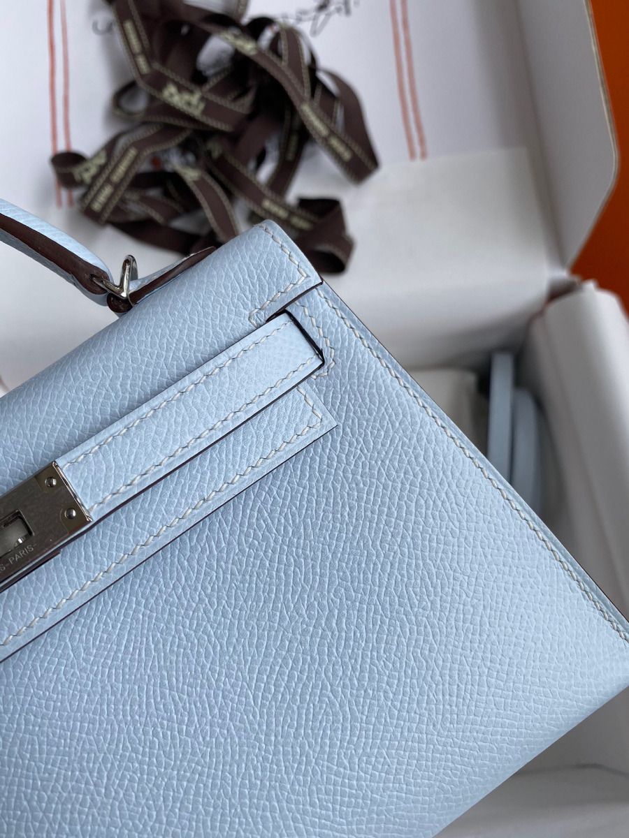 Hermes Kelly Mini II Sellier Handmade Bag In Blue Brume Epsom Calfskin - Image 5