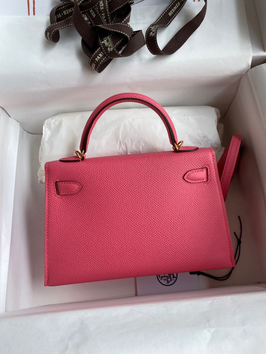 Hermes Kelly Mini II Sellier Handmade Bag In Rose Azalee Epsom Calfskin - Image 3