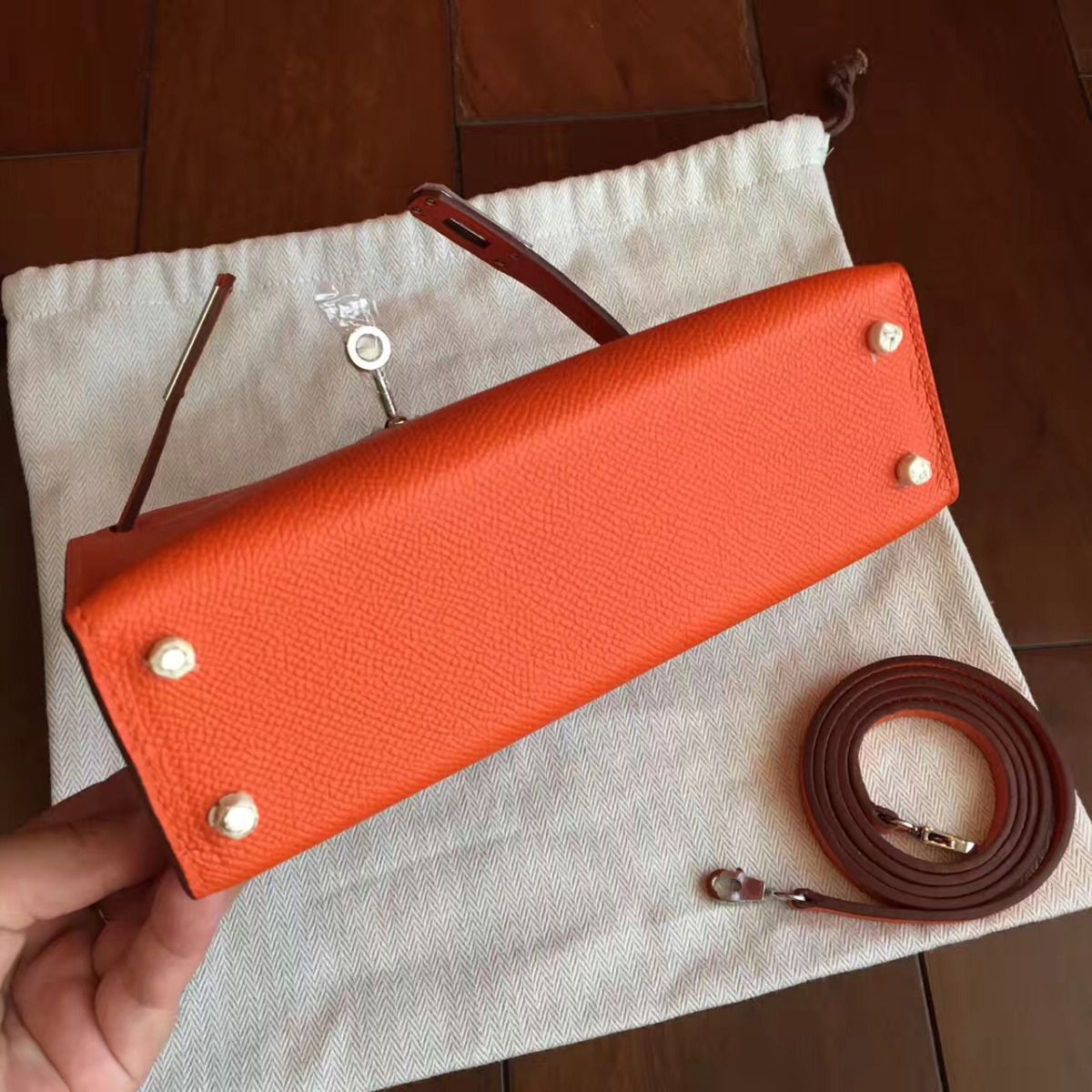 Hermes Kelly Mini II Handmade Bag In Orange Epsom Leather - Image 8