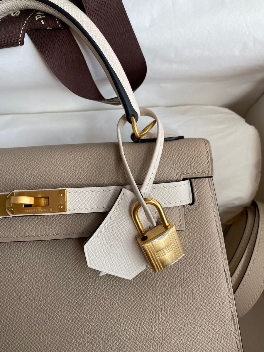 Hermes Kelly Sellier 25 Bicolor Bag in Trench and Craie Epsom Calfskin - Image 4