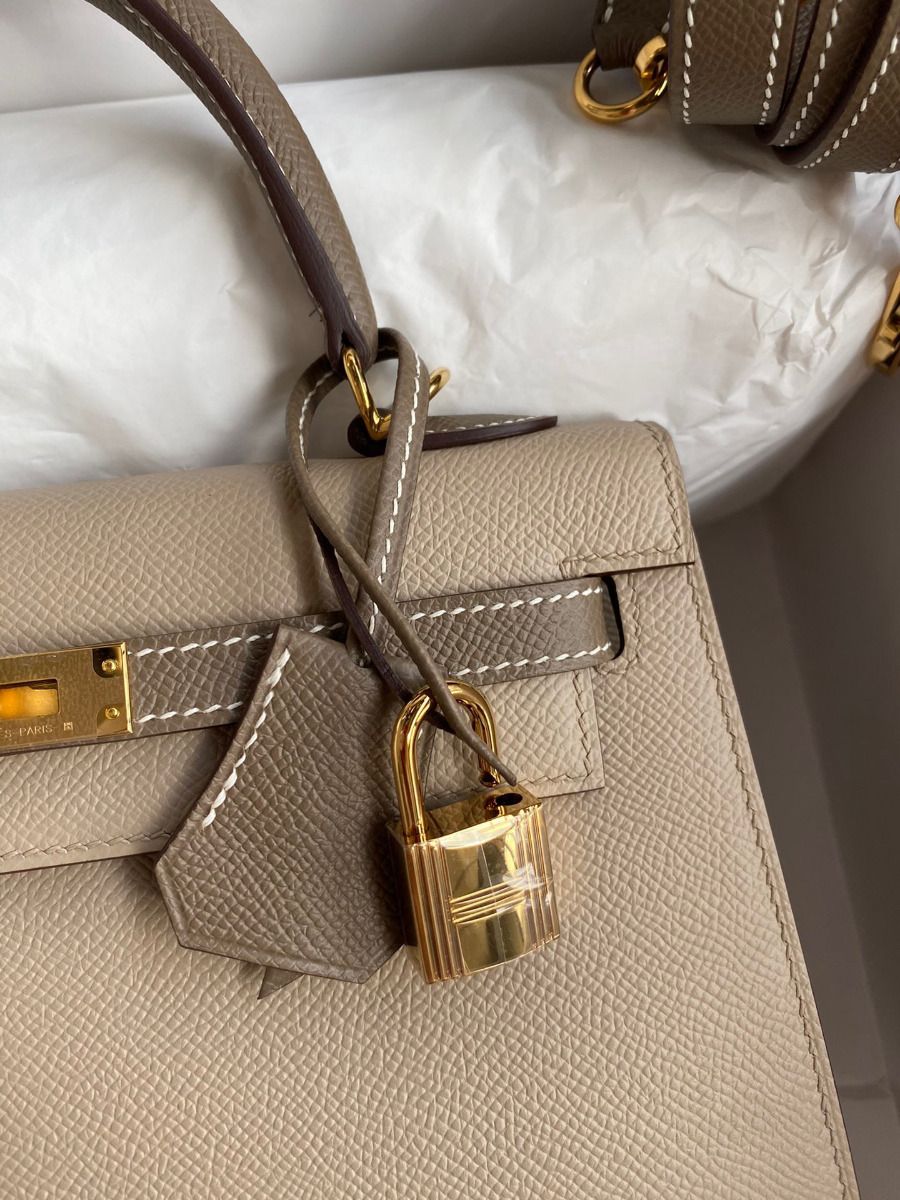Hermes Kelly Sellier 25 Bicolor Bag in Trench and Taupe Epsom Calfskin - Image 4