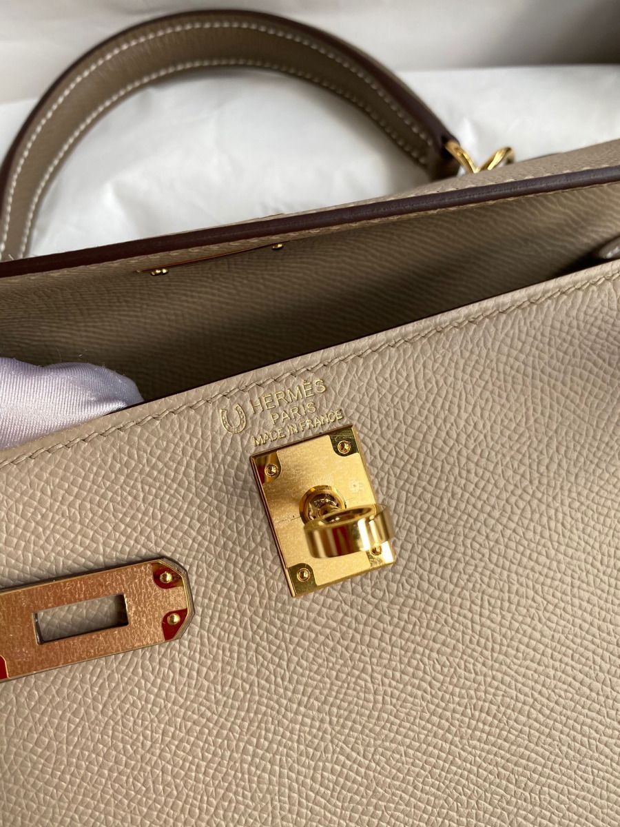 Hermes Kelly Sellier 25 Bicolor Bag in Trench and Taupe Epsom Calfskin - Image 8