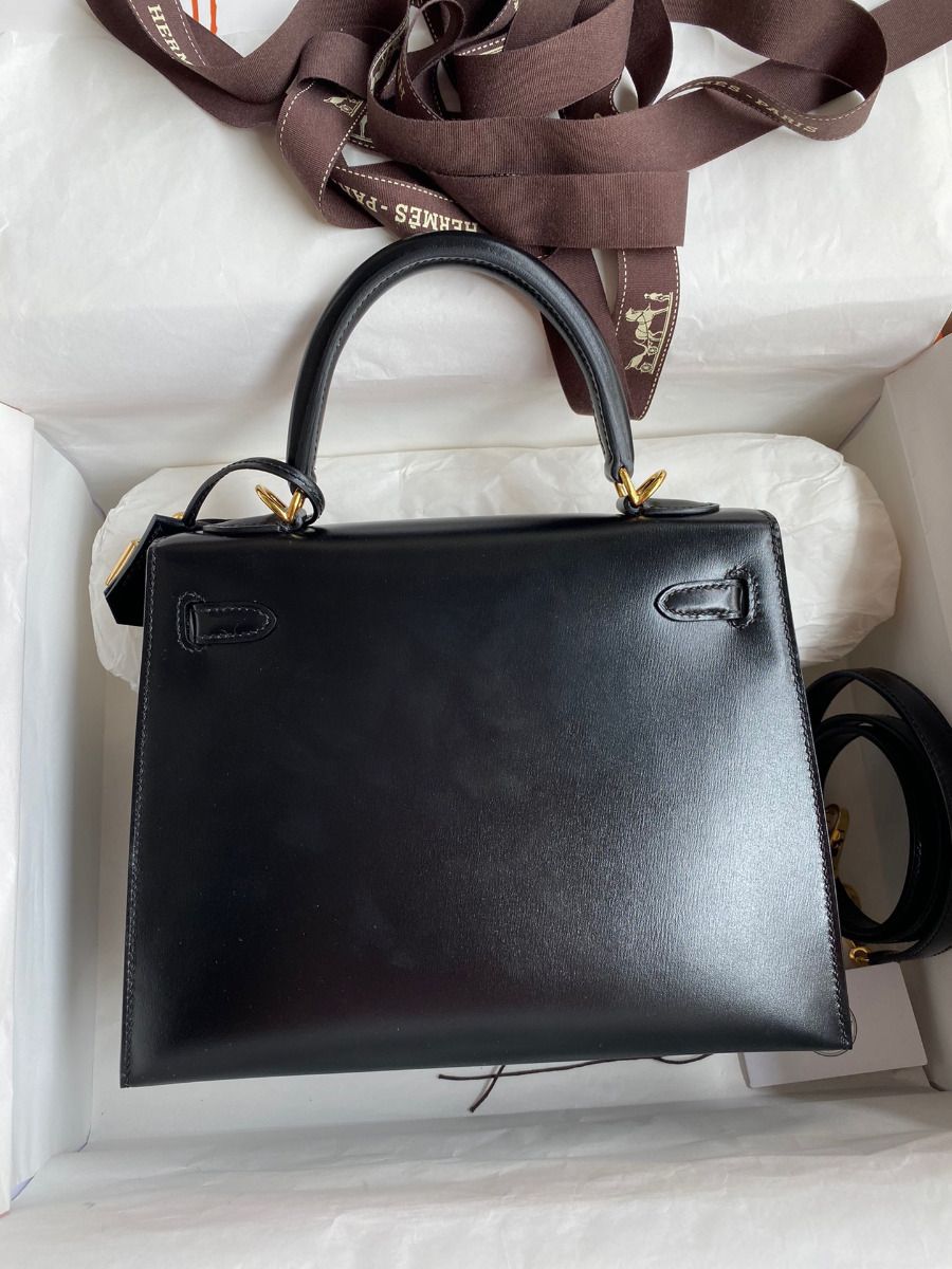Hermes Kelly Sellier 25 Handmade Bag In Black Box Calfskin - Image 3