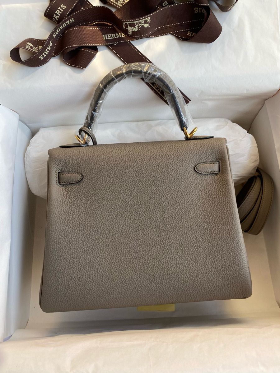 Hermes Kelly Retourne 25 Handmade Bag In Gris Meyer Clemence Leather - Image 3