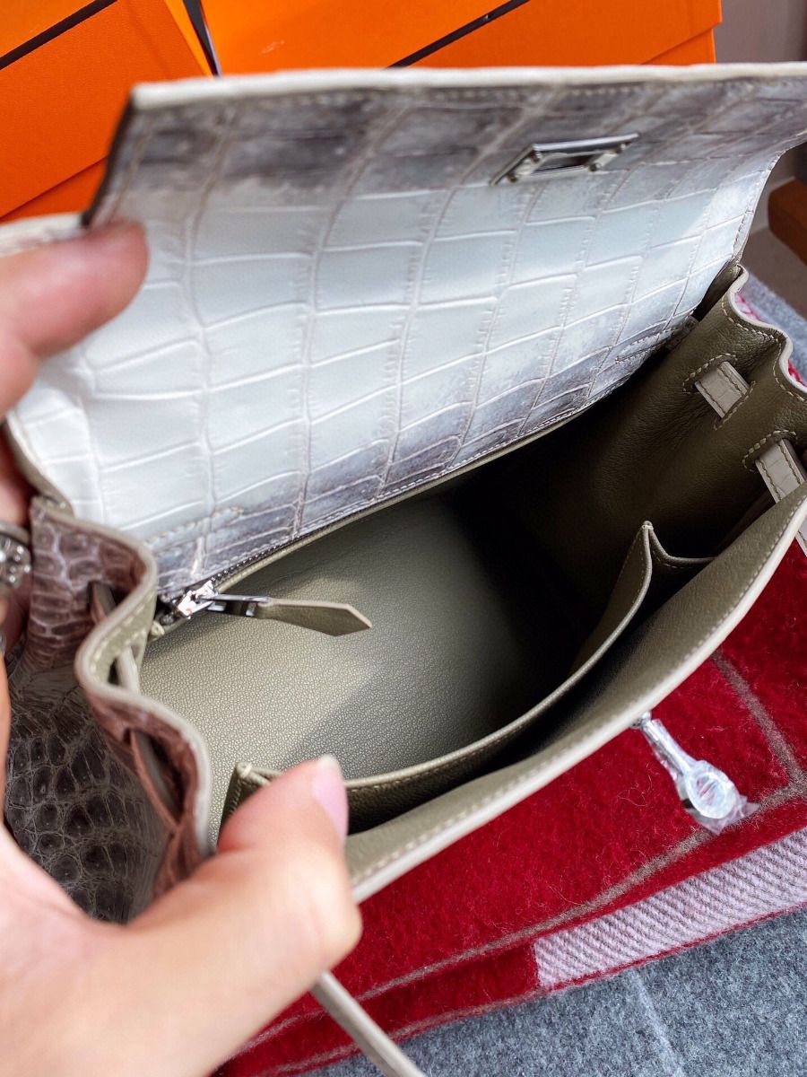Hermes Kelly Retourne 25 Handmade Bag In Himalaya Crocodile Niloticus Skin - Image 4
