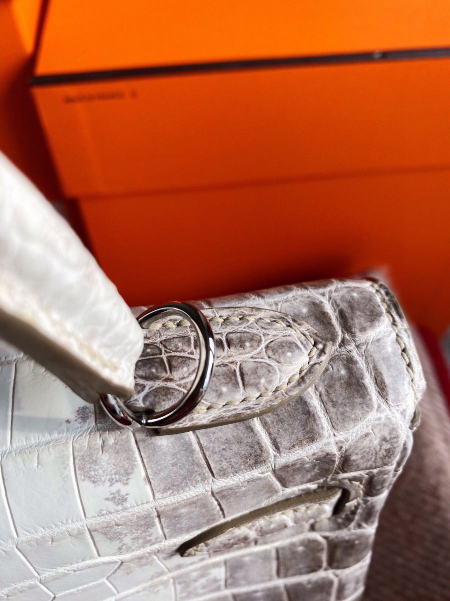 Hermes Kelly Retourne 25 Handmade Bag In Himalaya Crocodile Niloticus Skin - Image 7