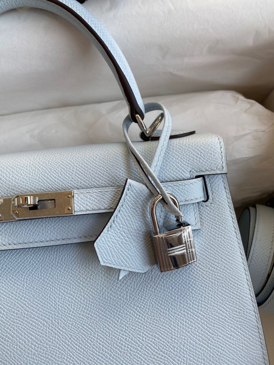 Hermes Kelly Sellier 25 Handmade Bag In Blue Brume Epsom Calfskin - Image 4