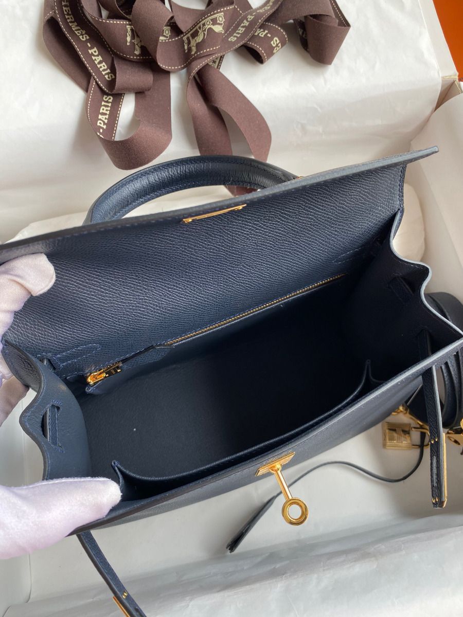 Hermes Kelly Sellier 25 Handmade Bag In Blue Indigo Epsom Calfskin - Image 8