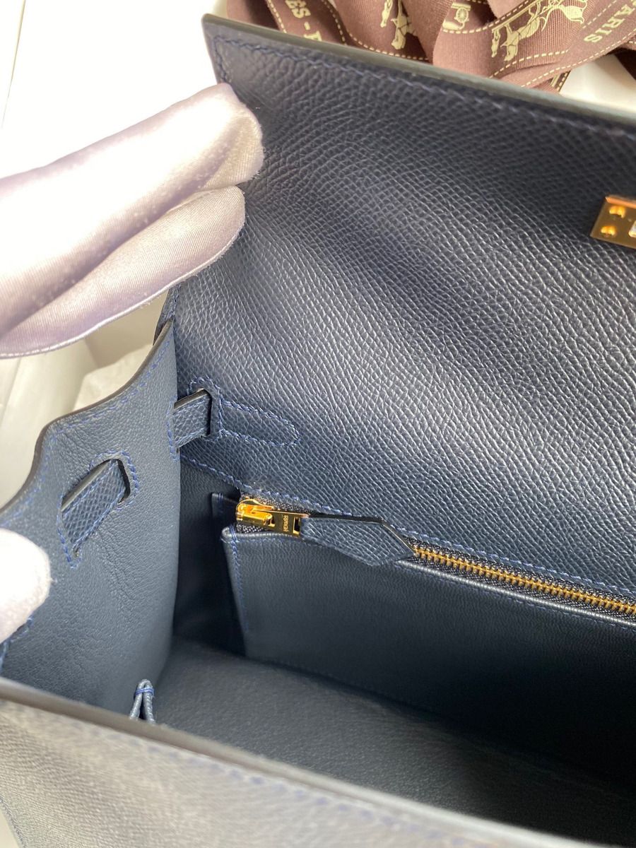 Hermes Kelly Sellier 25 Handmade Bag In Blue Indigo Epsom Calfskin - Image 9