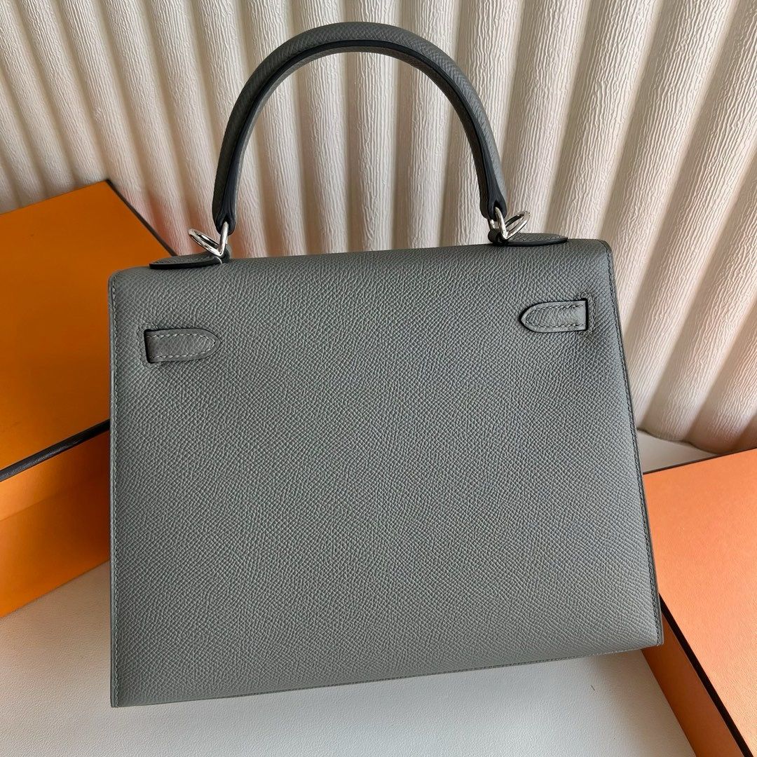 Hermes Kelly Sellier 25 Handmade Bag in Gris Meyer Epsom Calfskin - Image 7