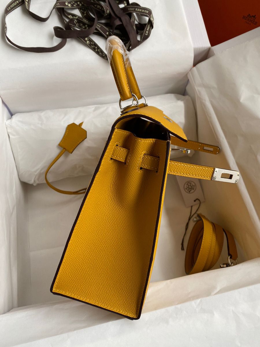 Hermes Kelly Sellier 25 Handmade Bag In Jaune Ambre Epsom Calfskin - Image 6