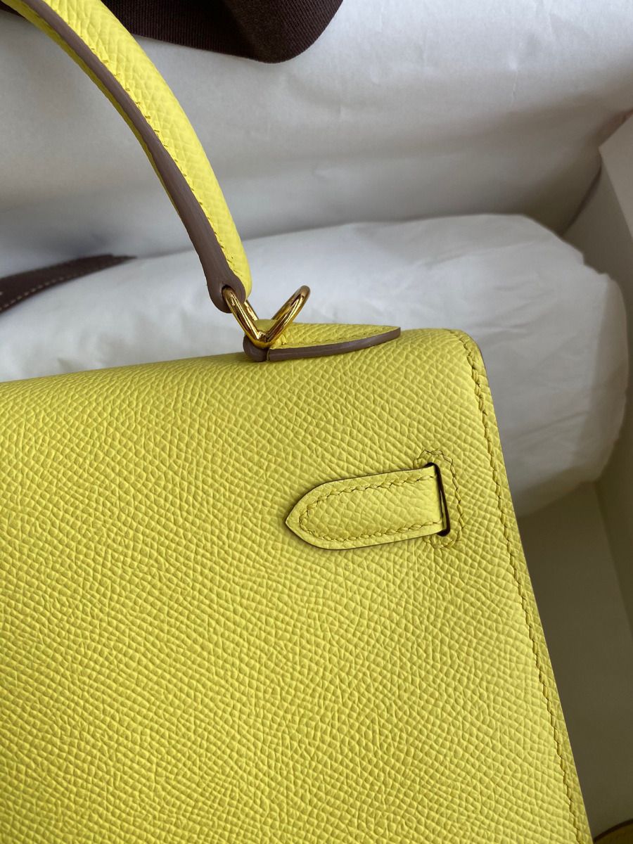 Hermes Kelly Sellier 25 Handmade Bag In Lime Epsom Calfskin - Image 5