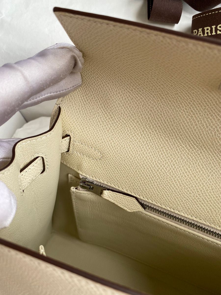 Hermes Kelly Sellier 25 Handmade Bag In Nata Epsom Calfskin - Image 10