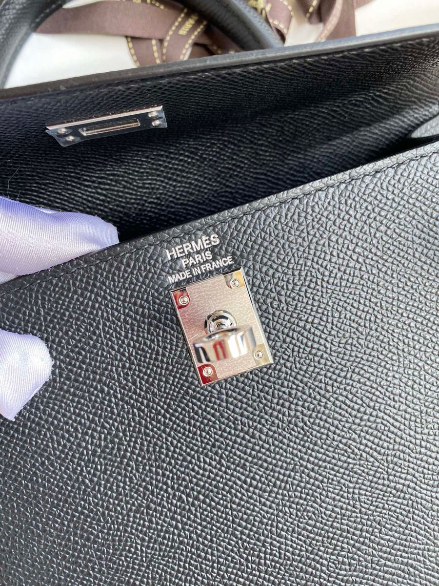 Hermes Kelly Sellier 25 Handmade Bag In Black Epsom Calfskin - Image 8