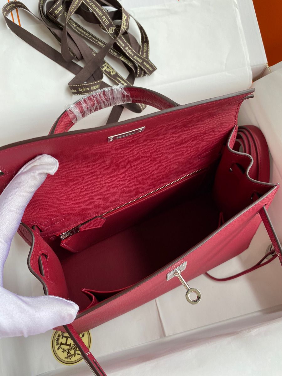 Hermes Kelly Sellier 25 Handmade Bag In Ruby Epsom Calfskin - Image 9