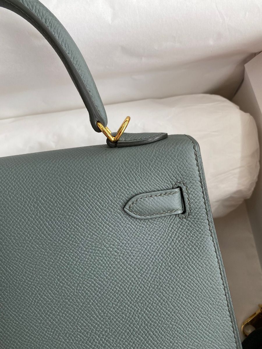 Hermes Kelly Sellier 25 Handmade Bag In Vert Amande Epsom Calfskin - Image 5