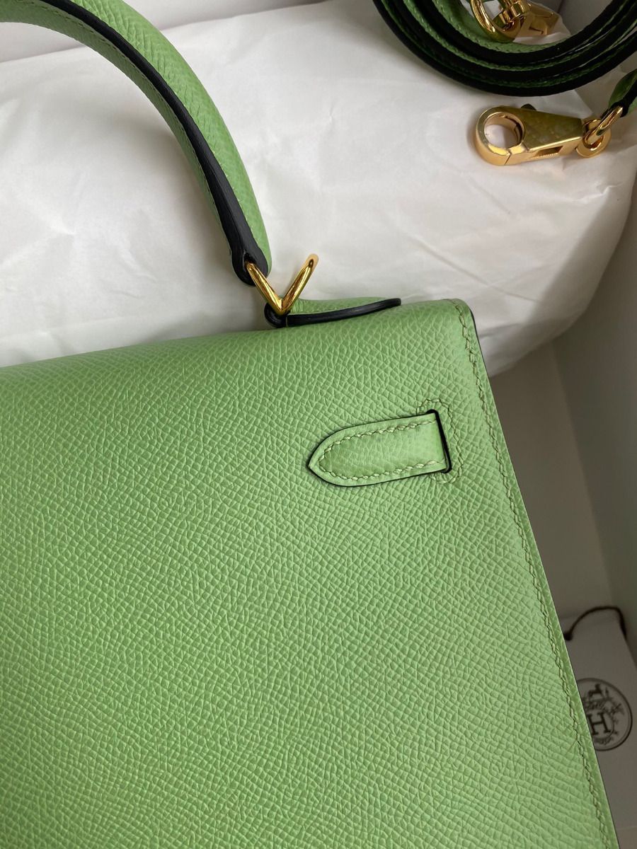 Hermes Kelly Sellier 25 Handmade Bag In Vert Criquet Epsom Calfskin - Image 5