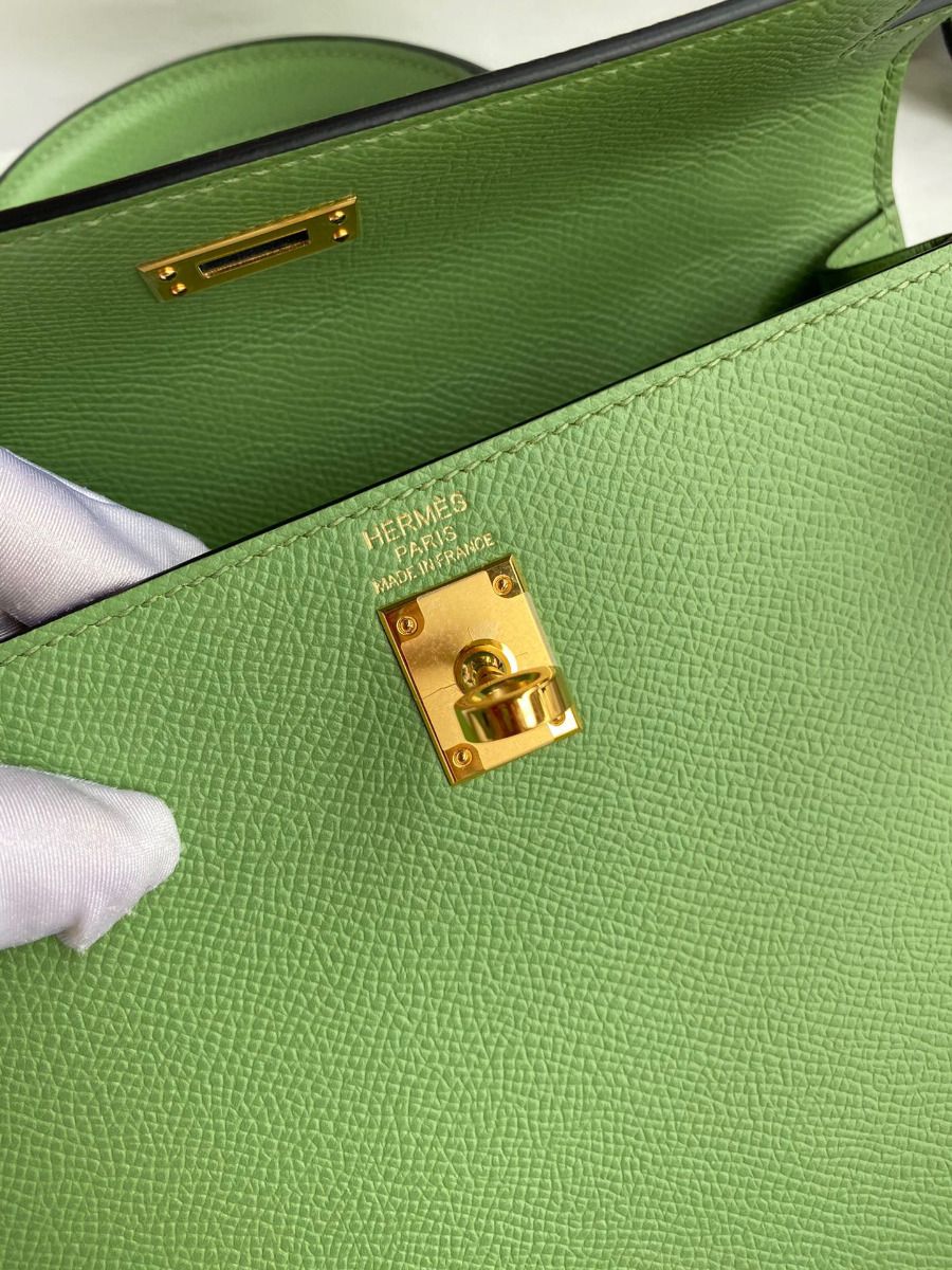 Hermes Kelly Sellier 25 Handmade Bag In Vert Criquet Epsom Calfskin - Image 9