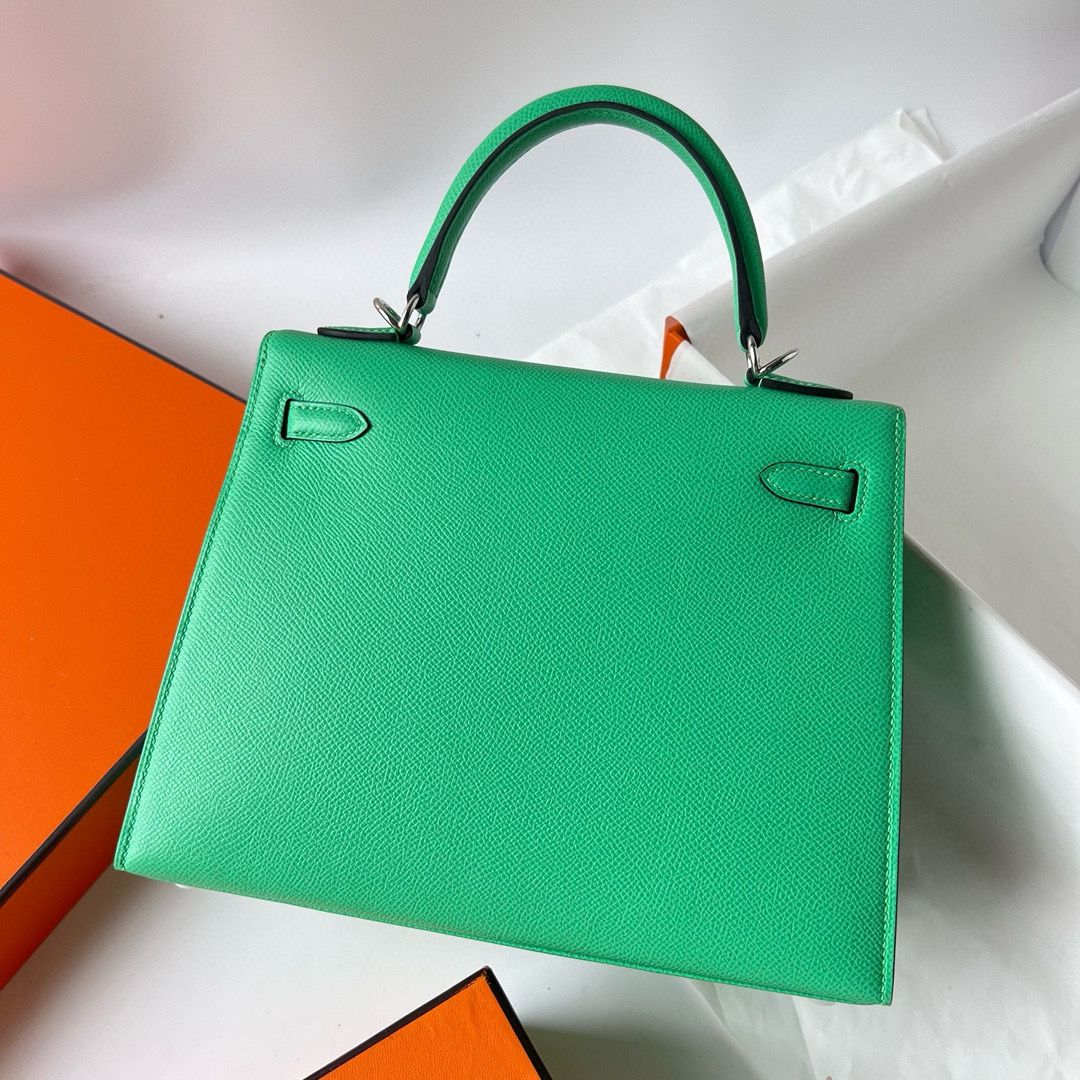 Hermes Kelly Sellier 25 Handmade Bag in Vert Comics Epsom Calfskin - Image 6