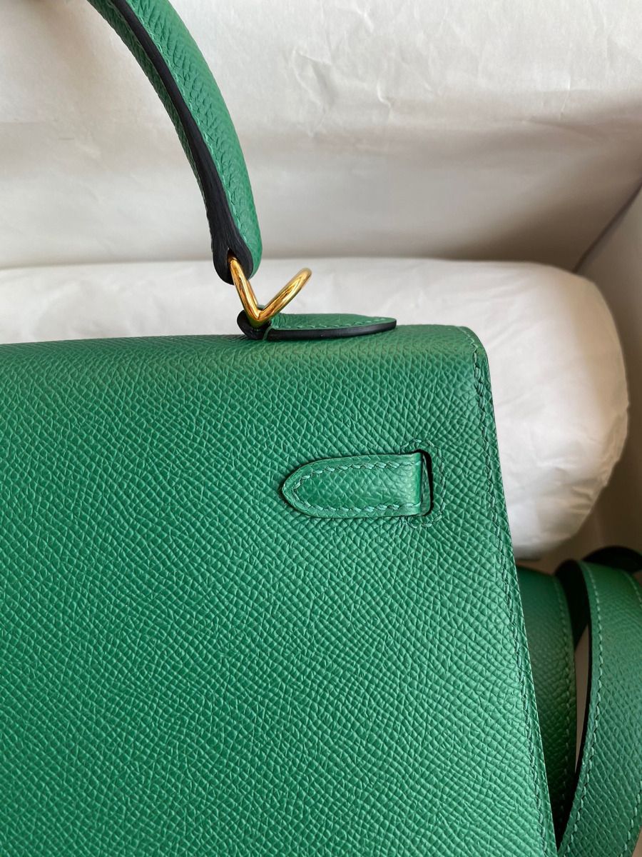 Hermes Kelly Sellier 25 Handmade Bag In Vert Vertigo Epsom Calfskin - Image 5