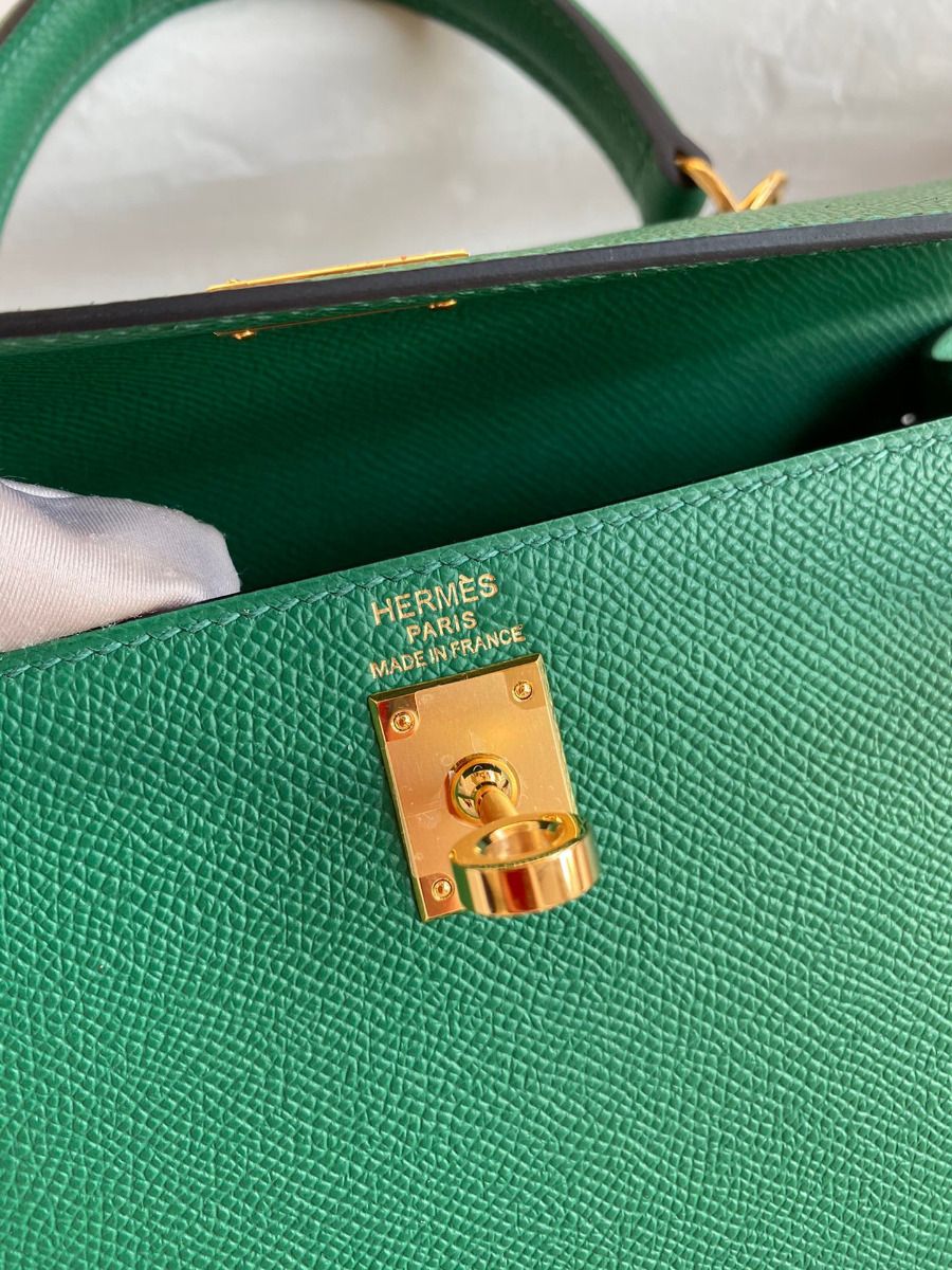Hermes Kelly Sellier 25 Handmade Bag In Vert Vertigo Epsom Calfskin - Image 8