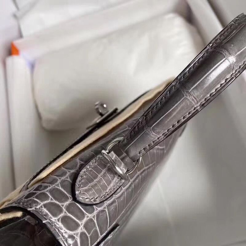 Hermes Kelly Retourne 25 Handmade Bag In Taupe Crocodile Niloticus Shiny Skin - Image 6