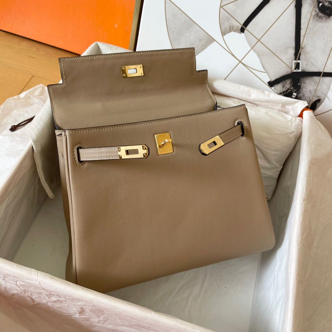 Hermes Kelly Retourne 25 Handmade Bag In Grey Swift Calfskin - Image 8