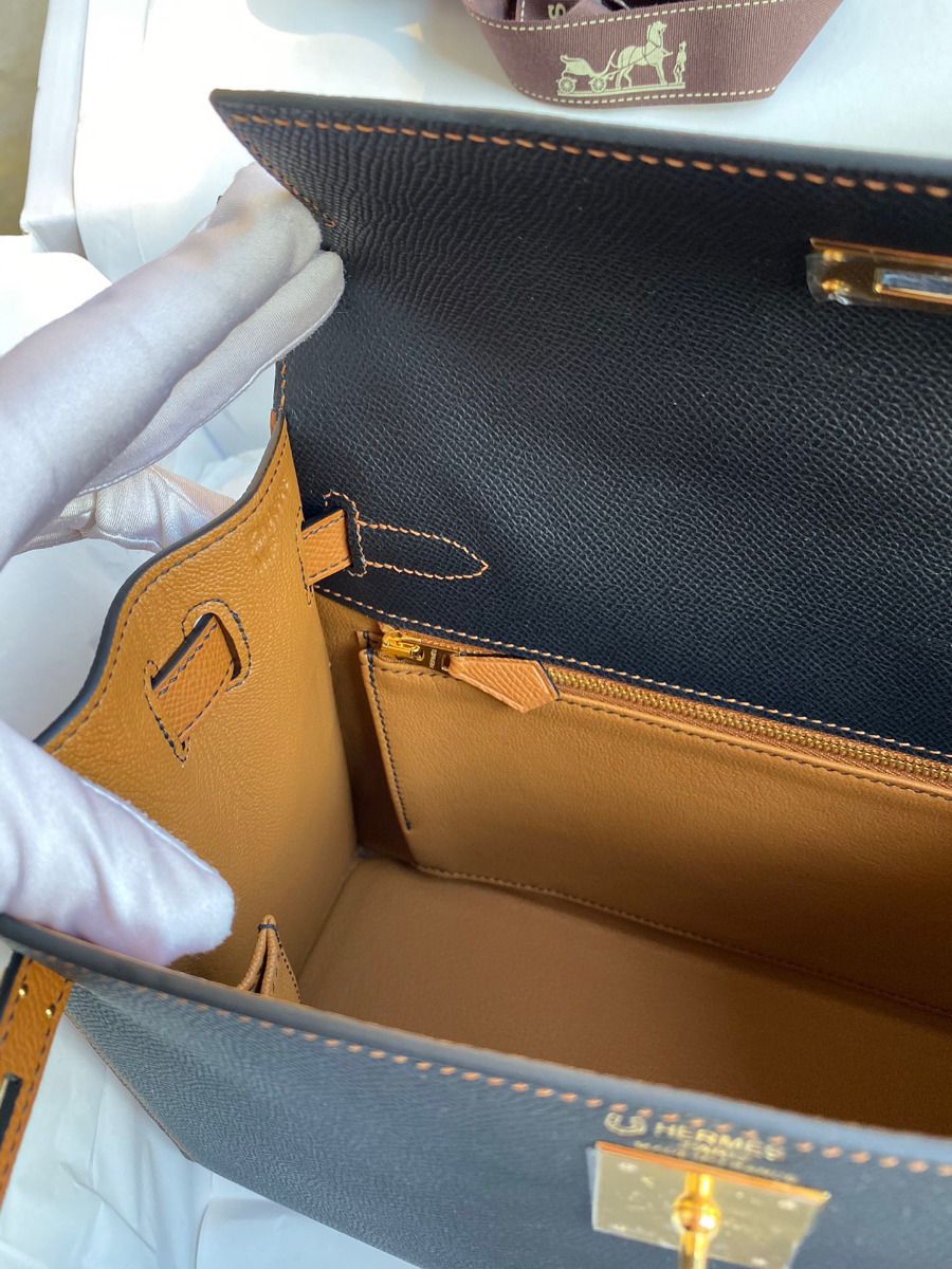 Hermes Kelly Sellier 28 Bicolor Bag in Black and Gold Epsom Calfskin - Image 10