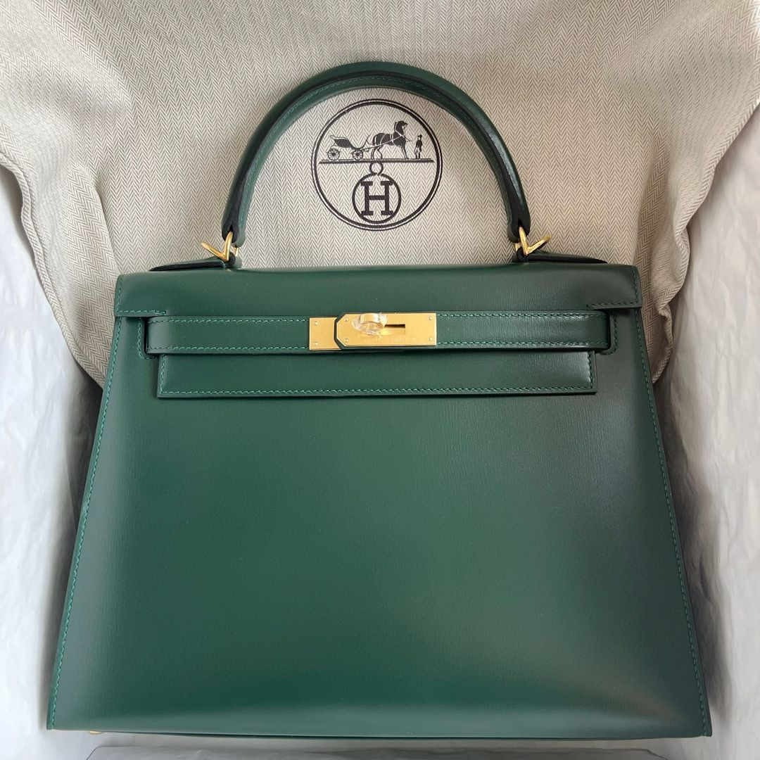 Hermes Kelly Sellier 28 Handmade Bag in Vert Fonce Box Calfskin - Image 10