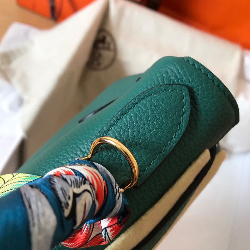 Hermes Kelly Retourne 28 Handmade Bag In Malachite Clemence Leather - Image 10