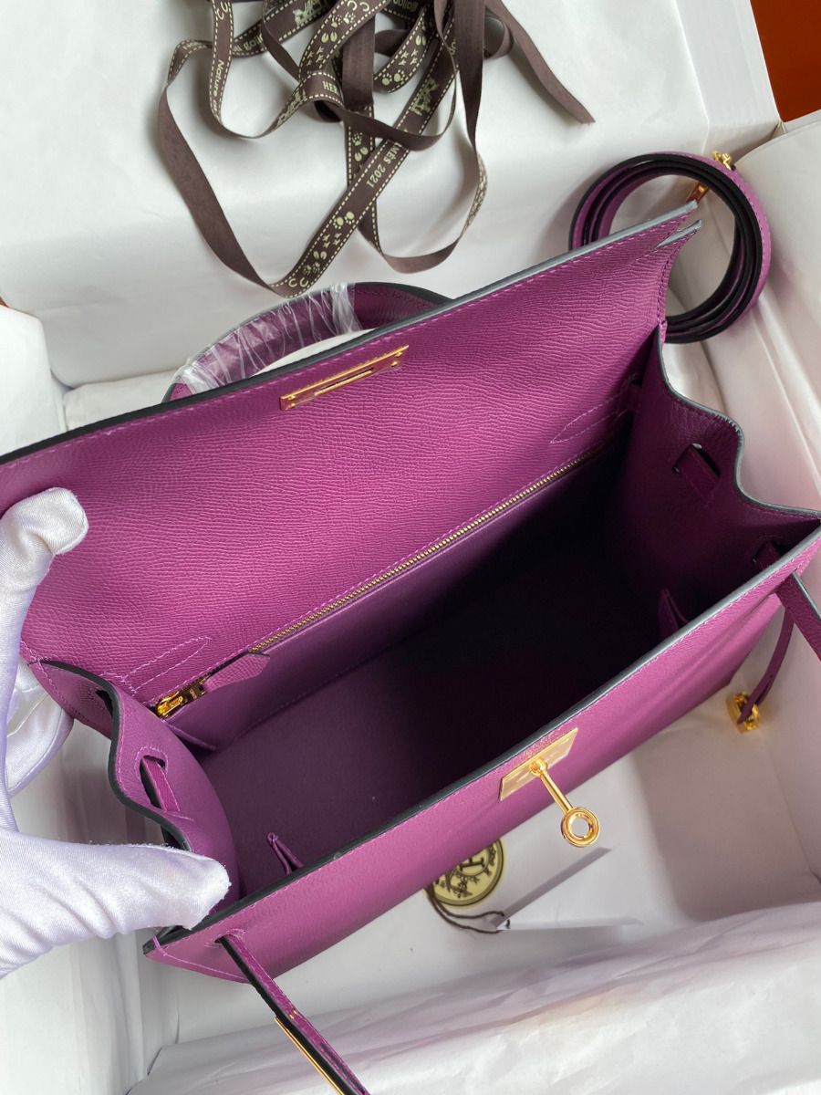 Hermes Kelly Sellier 28 Handmade Bag In Anemone Epsom Calfskin - Image 9