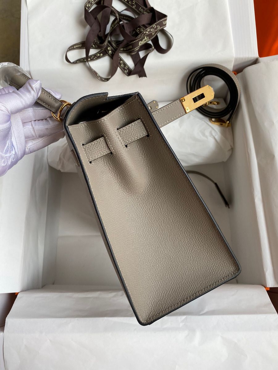 Hermes Kelly Sellier 28 Handmade Bag In Gris Asphalt Epsom Calfskin - Image 6