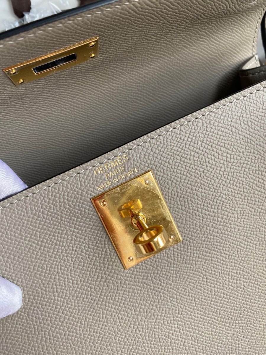 Hermes Kelly Sellier 28 Handmade Bag In Gris Asphalt Epsom Calfskin - Image 8